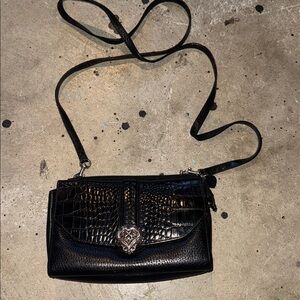 Vintage Brighton Black Croc Embossed Crossbody Bag
